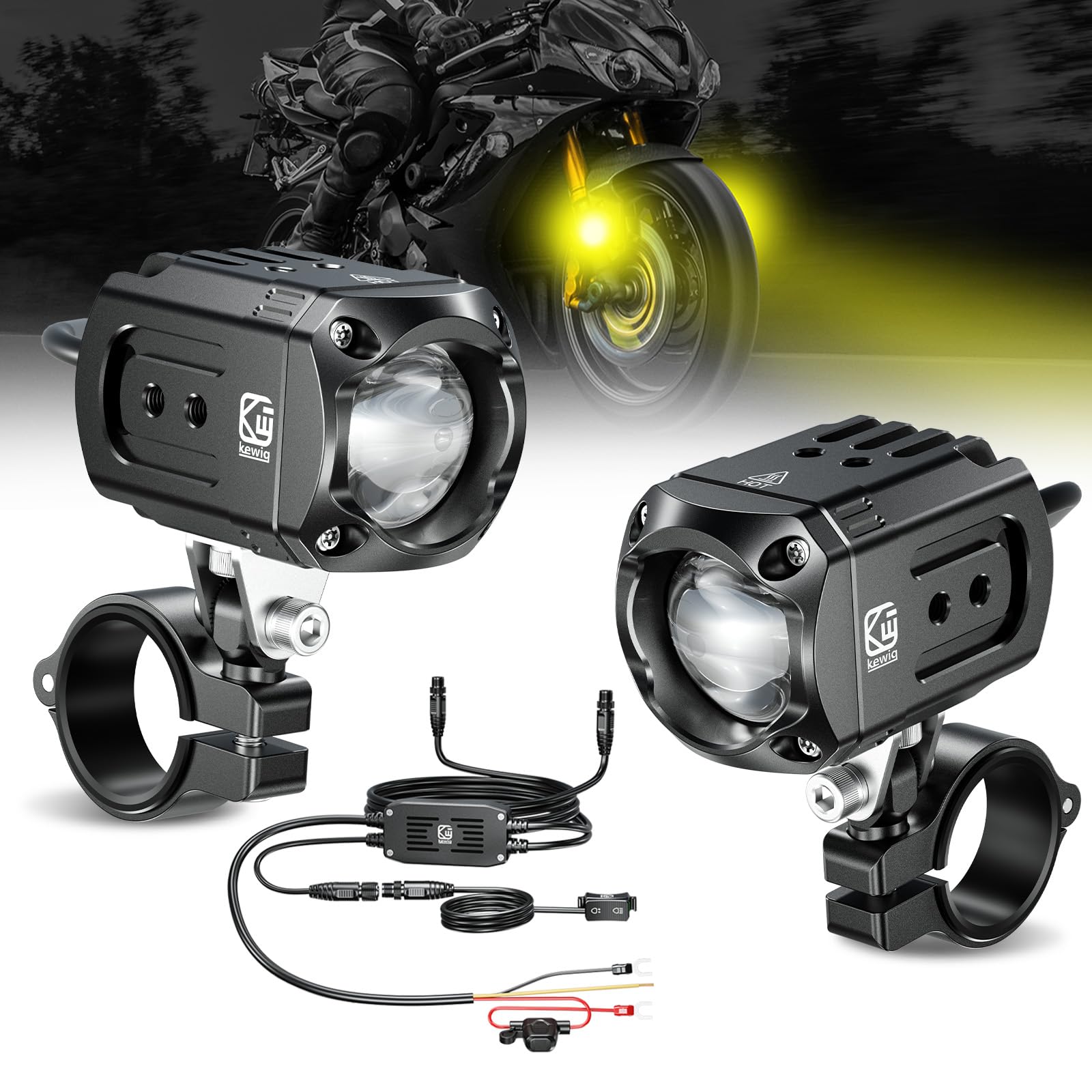 Kewig motorcycle LED light beam for enhanced night visibility