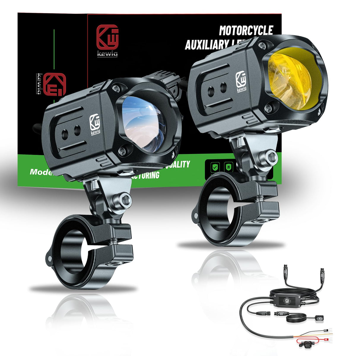 Kewig motorcycle LED light kit mount brackets for secure installation on most bikes.