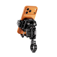 Kewig motorcycle phone mount on handlebars provides secure navigation.