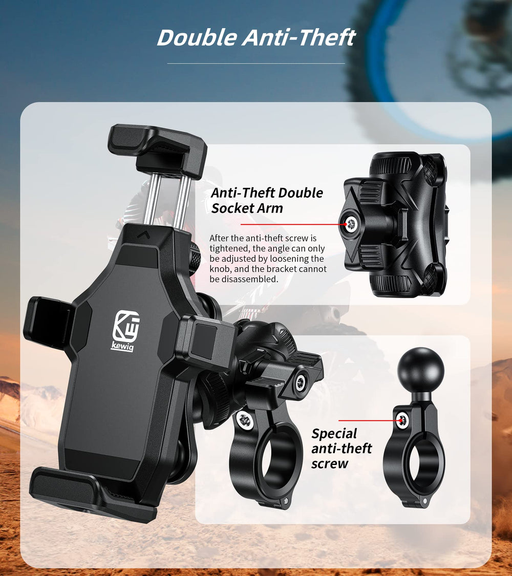 Kewig motorcycle mount with high-speed secure knob keeps phone tight