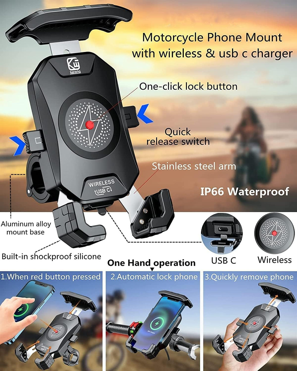 Kewig one hand lock design enables easy phone access