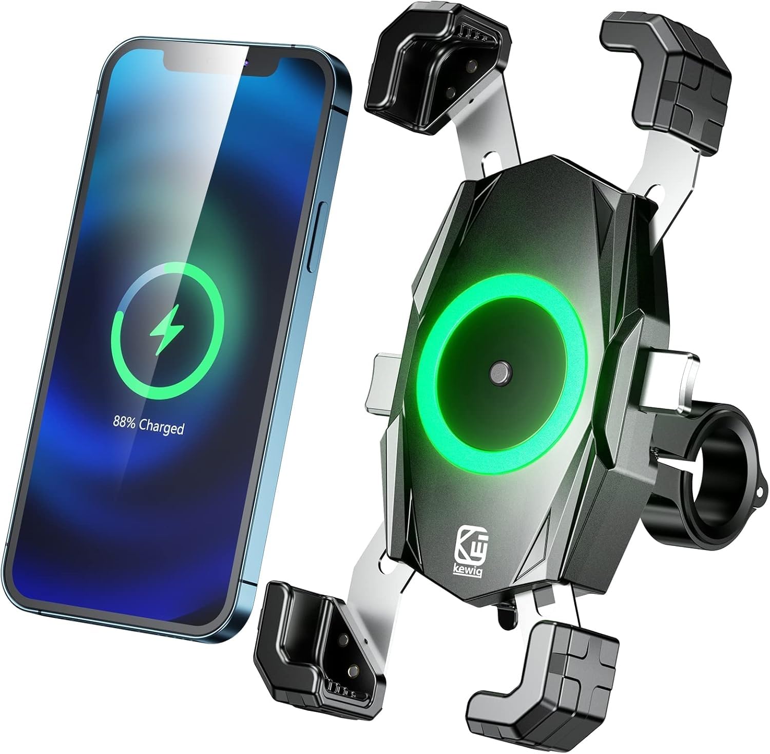 Kewig motorcycle phone mount with Qi charger powers your phone on the move
