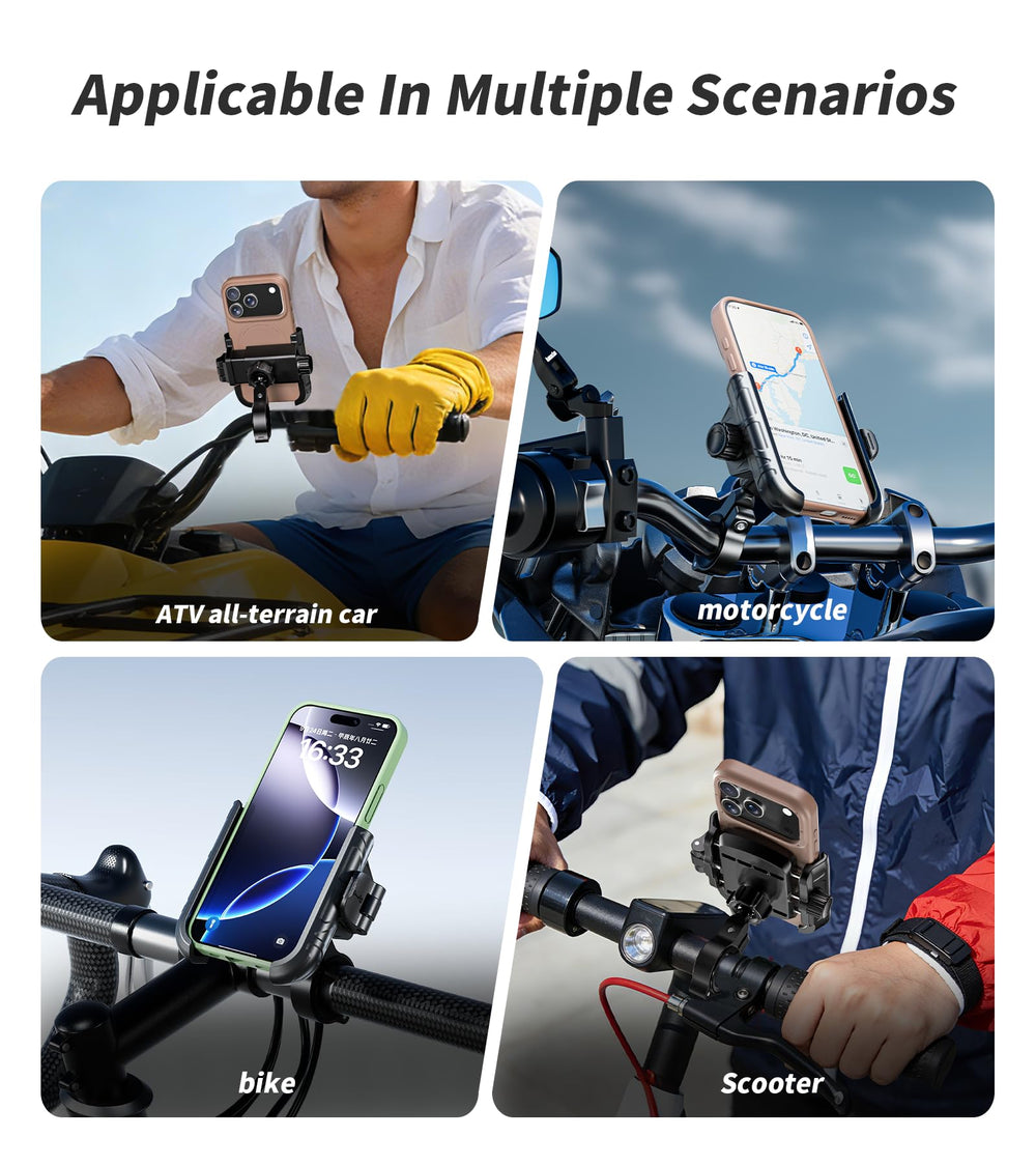 Kewig mount attached to various vehicles like bike and scooter