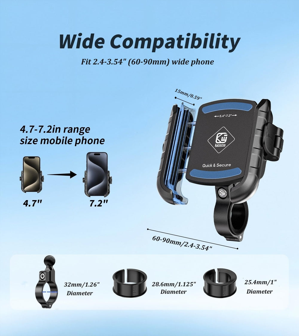 Kewig ride-ready mount provides crash protection padding for safety.