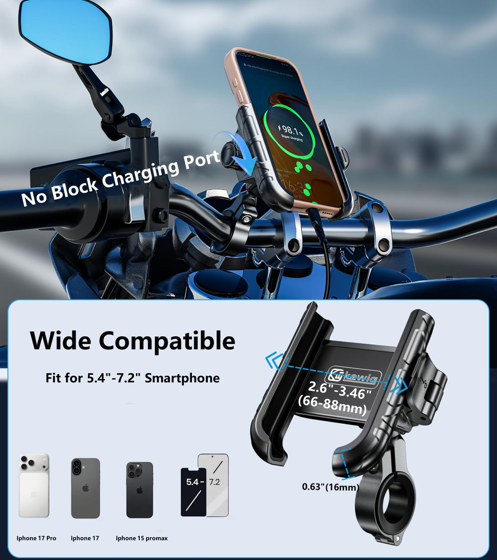 Kewig holder adjustable to 66-88 mm width supports many phones