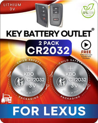 Key Battery Outlet Lexus CR2032 two-pack offers reliable fob power.