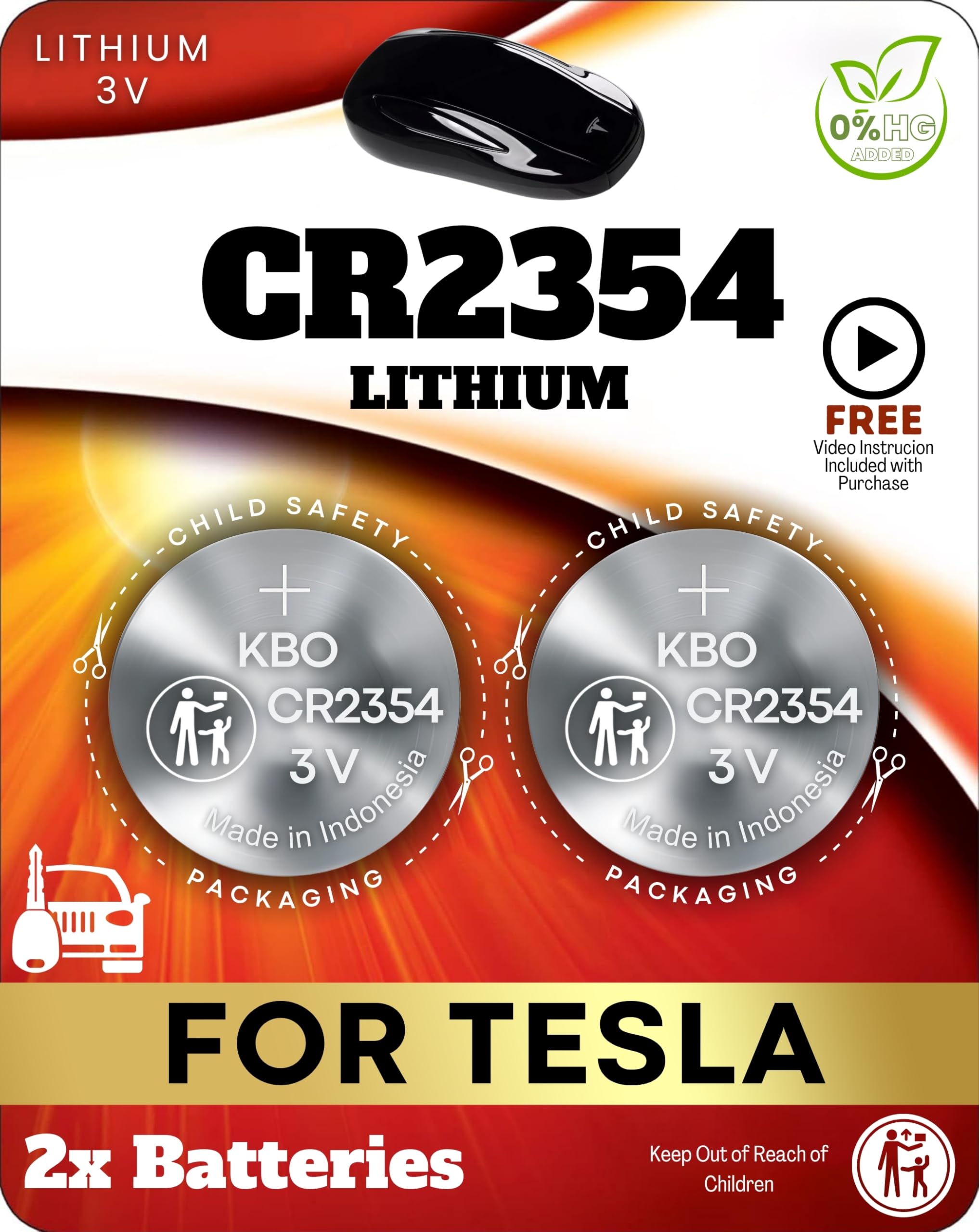 Key Battery Outlet Tesla CR2354 2-pack ready for quick key fob replacement.
