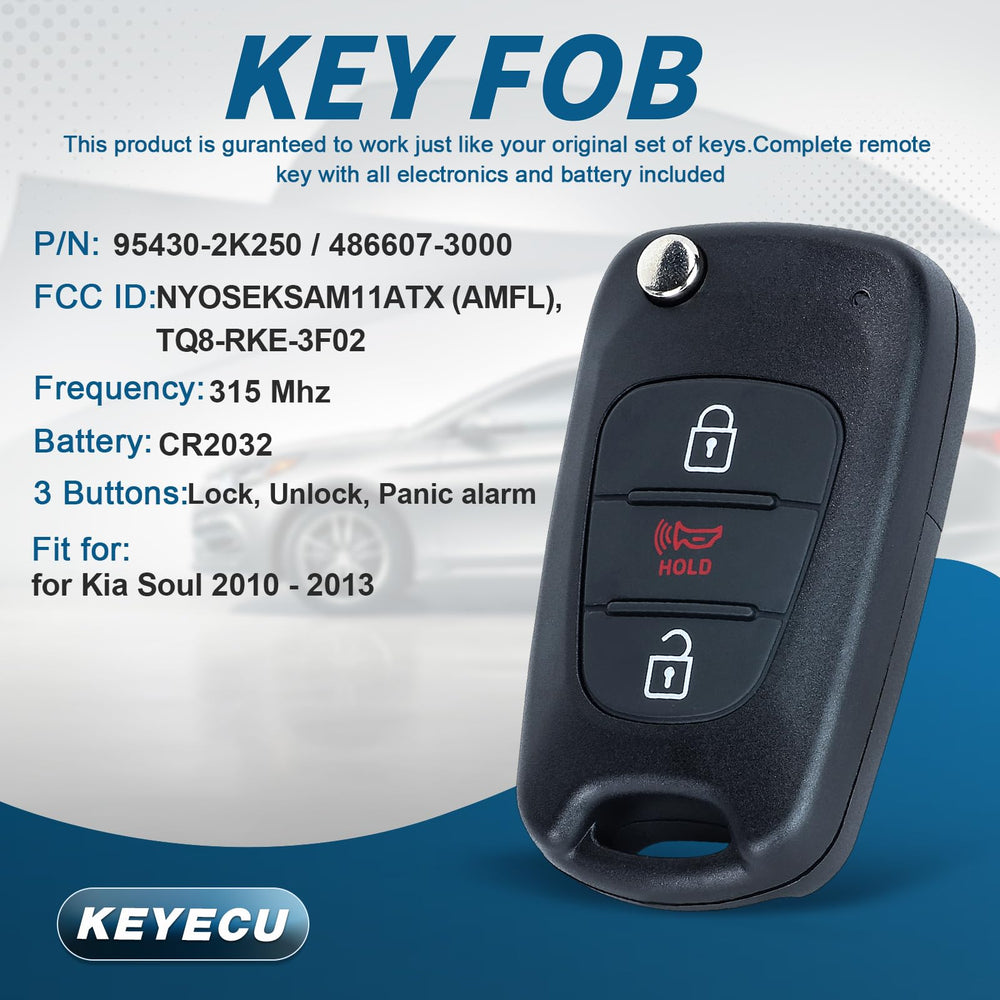 Keyecu Kia Soul remote back view with FCC ID label for quick checks.