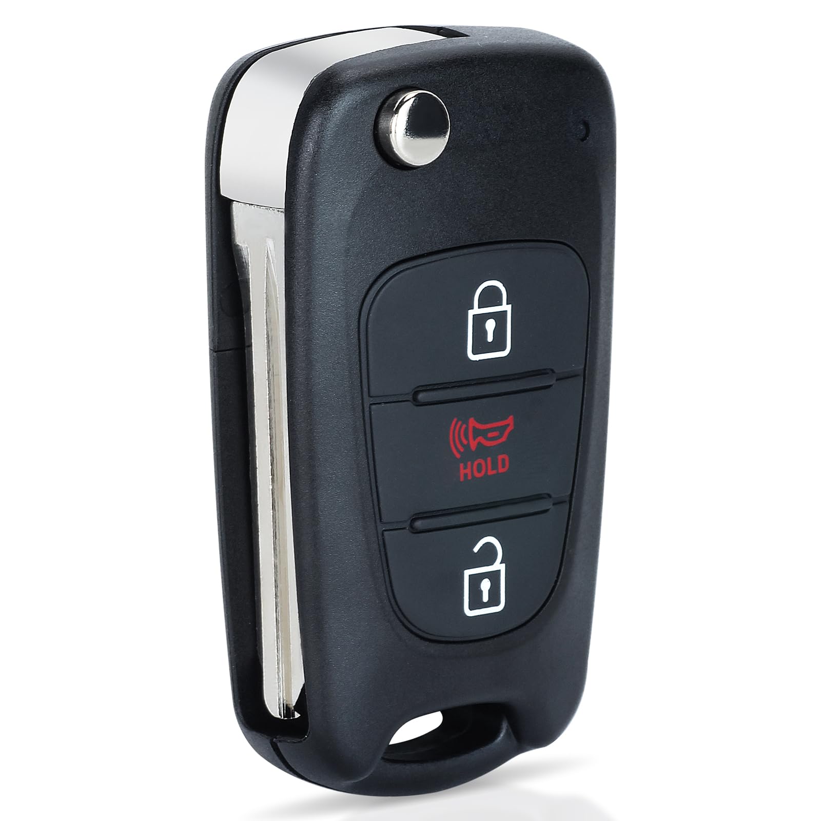 Keyecu replacement remote for Kia Soul 2010-2013, front view highlighting flip key design for easy handling.