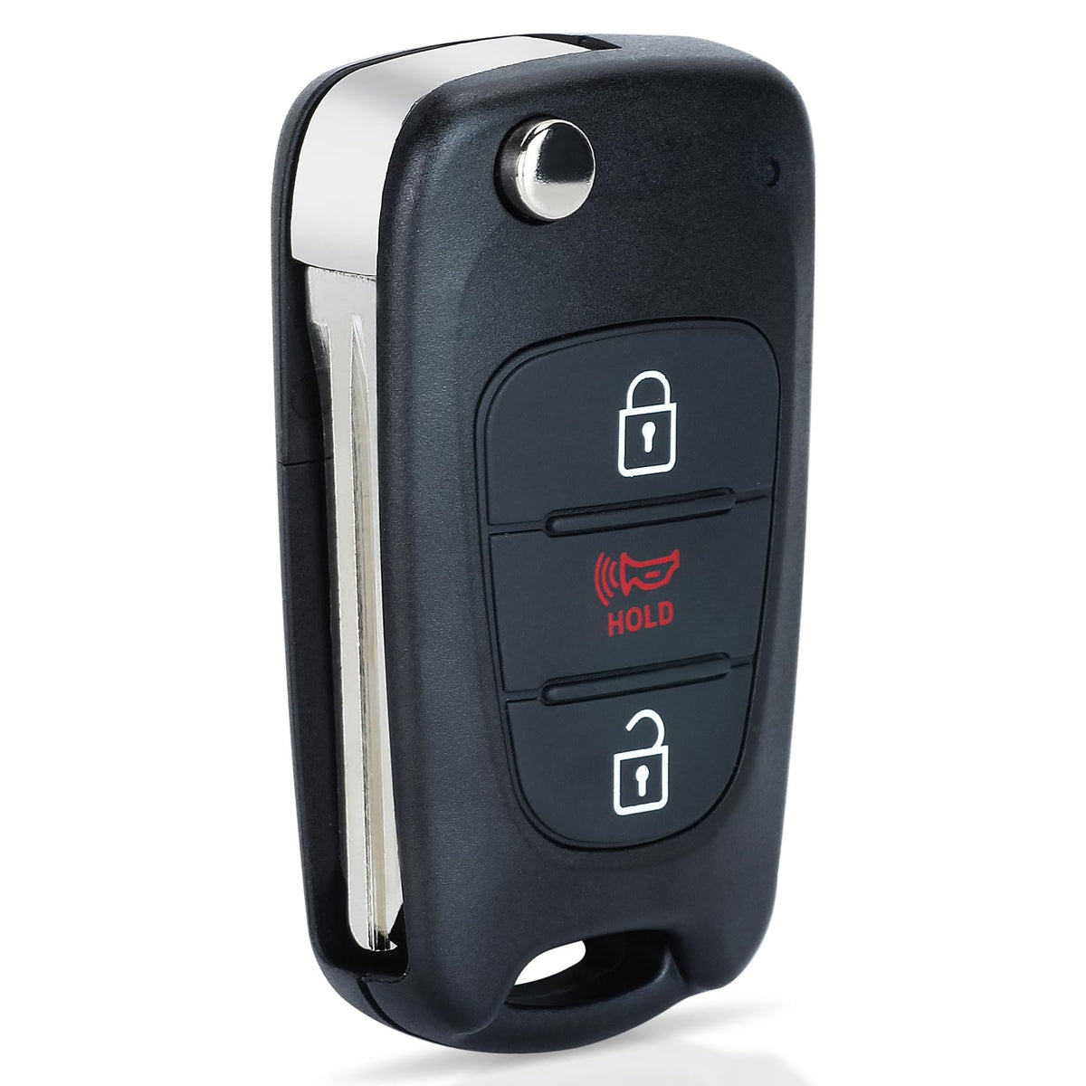 Keyecu replacement remote for Kia Soul 2010-2013, front view highlighting flip key design for easy handling.