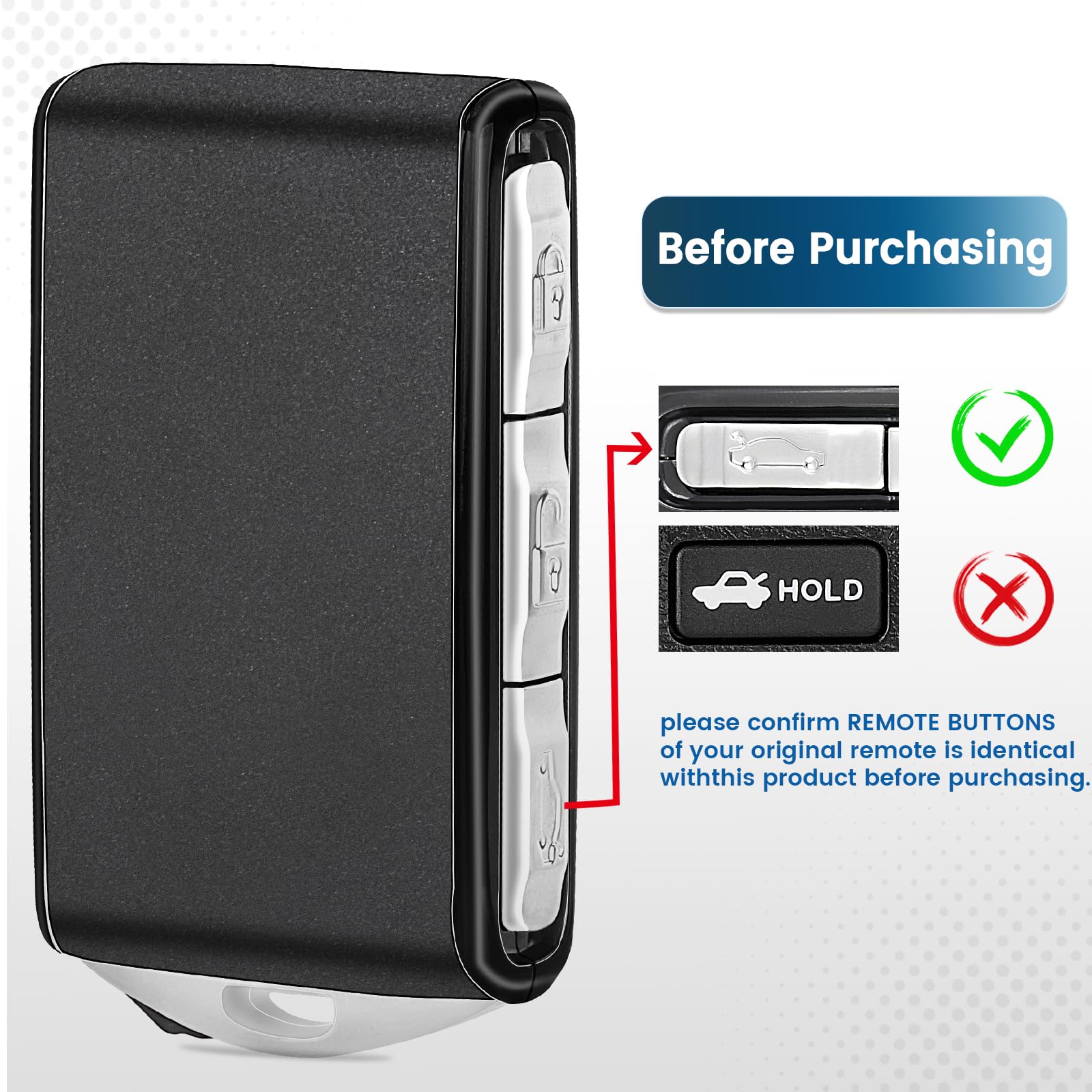 Keyecu XC60 replacement remote front view shows four buttons