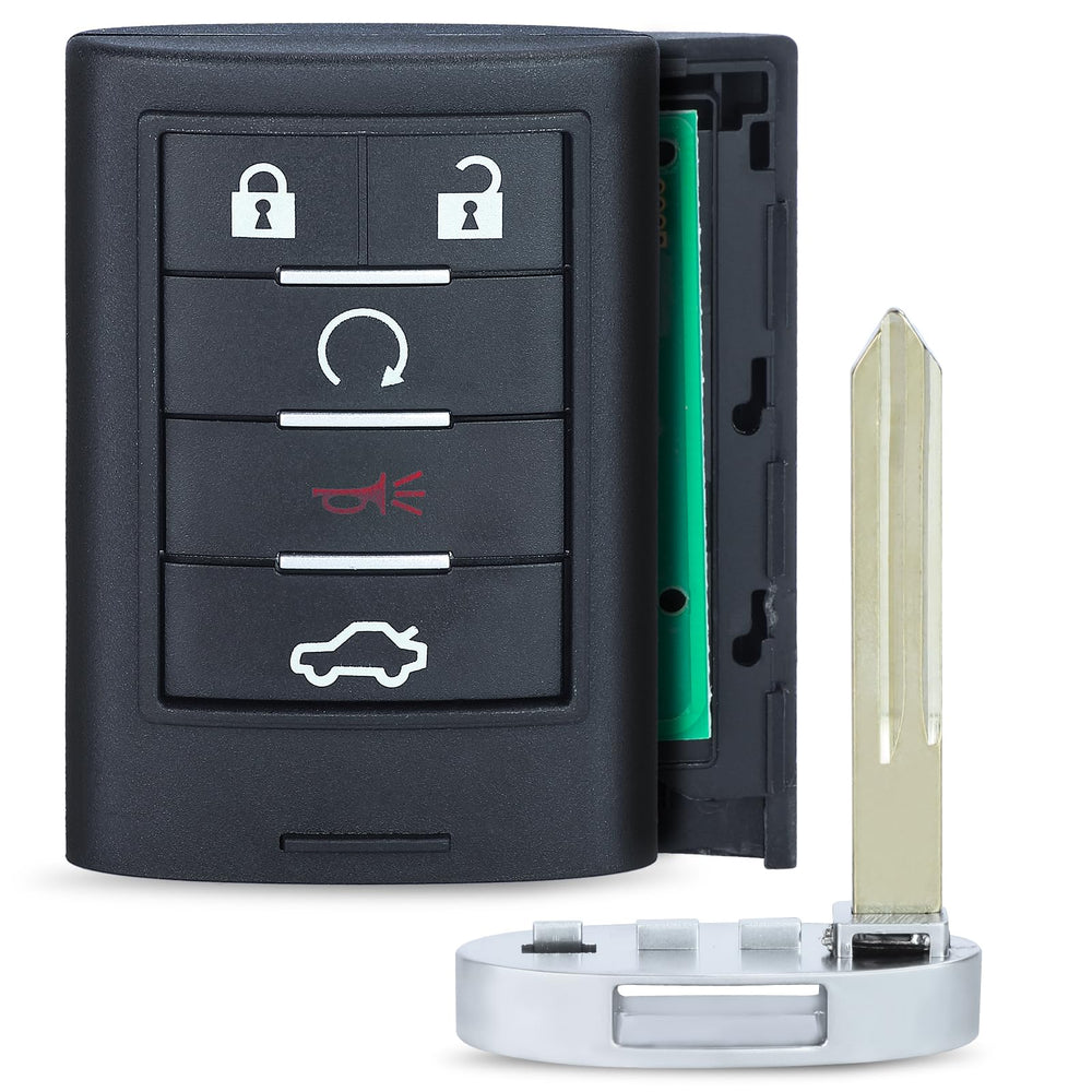 Keyecu replacement smart remote fob for Cadillac CTS STS 2008-2013, front view with 5-button layout