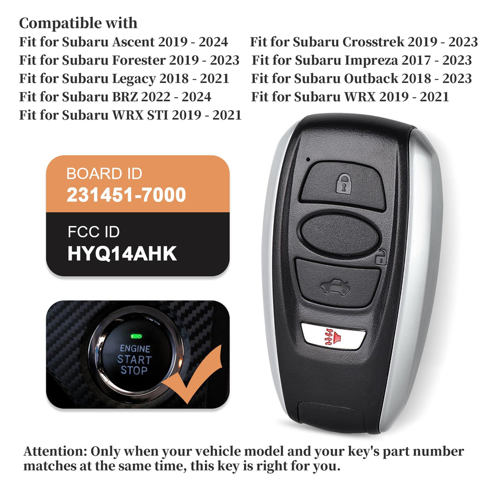 Keyecu Subaru remote fob back view showing HYQ14AHK label.