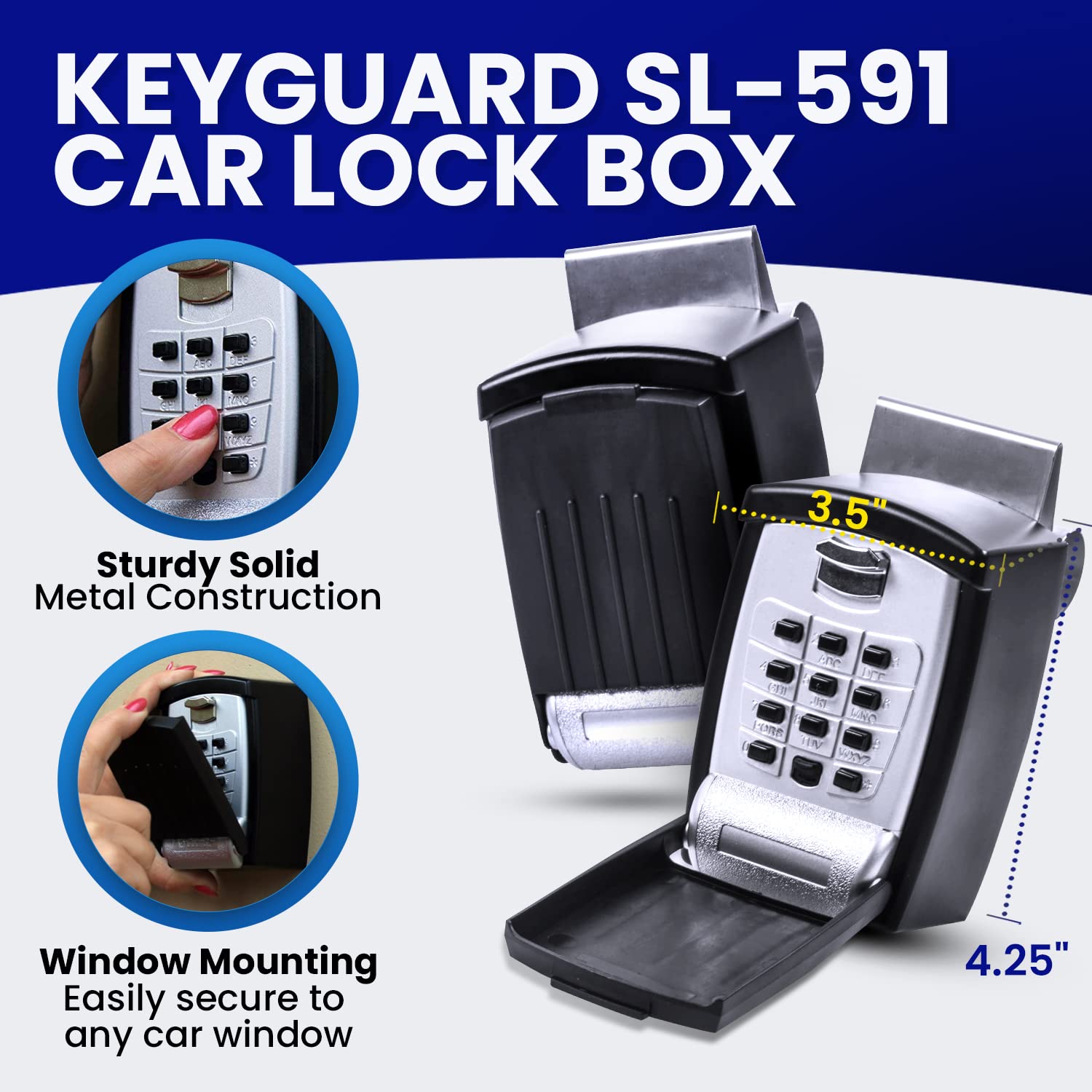 KeyGuard SL-591 mounted on a car window for convenient hands free access.