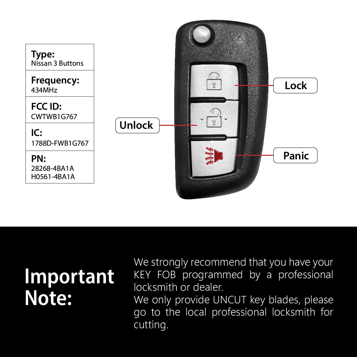 Keylessbest replacement 3-button fob designed for 2014-2019 Nissan Rogue compatibility