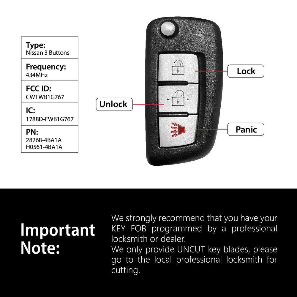 Keylessbest replacement 3-button fob designed for 2014-2019 Nissan Rogue compatibility