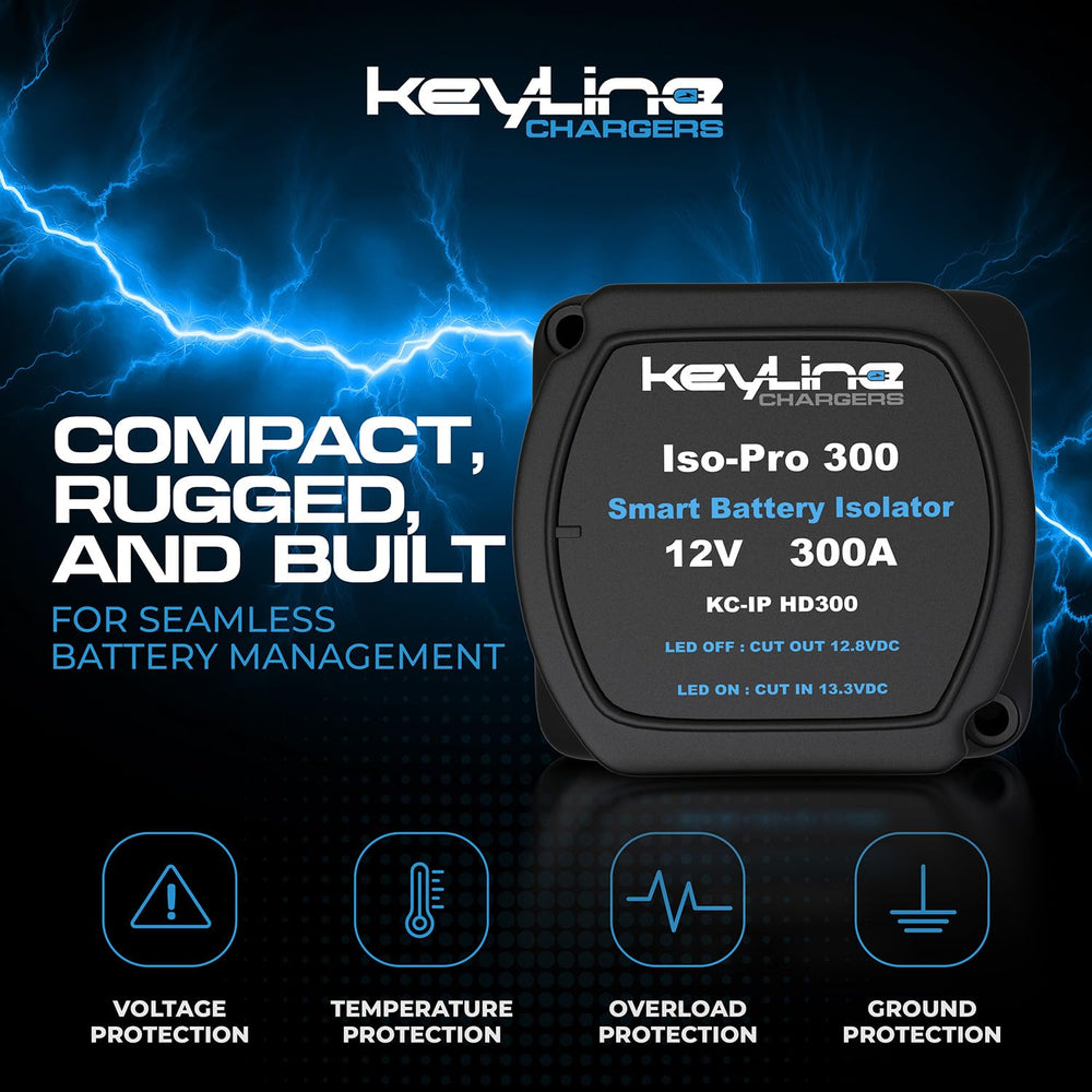 KeyLine Chargers VSR wiring cuts in at 13.3V to protect the start battery.