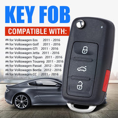 Keymall flip key fob for VW Jetta; aftermarket replacement with ID48 chip