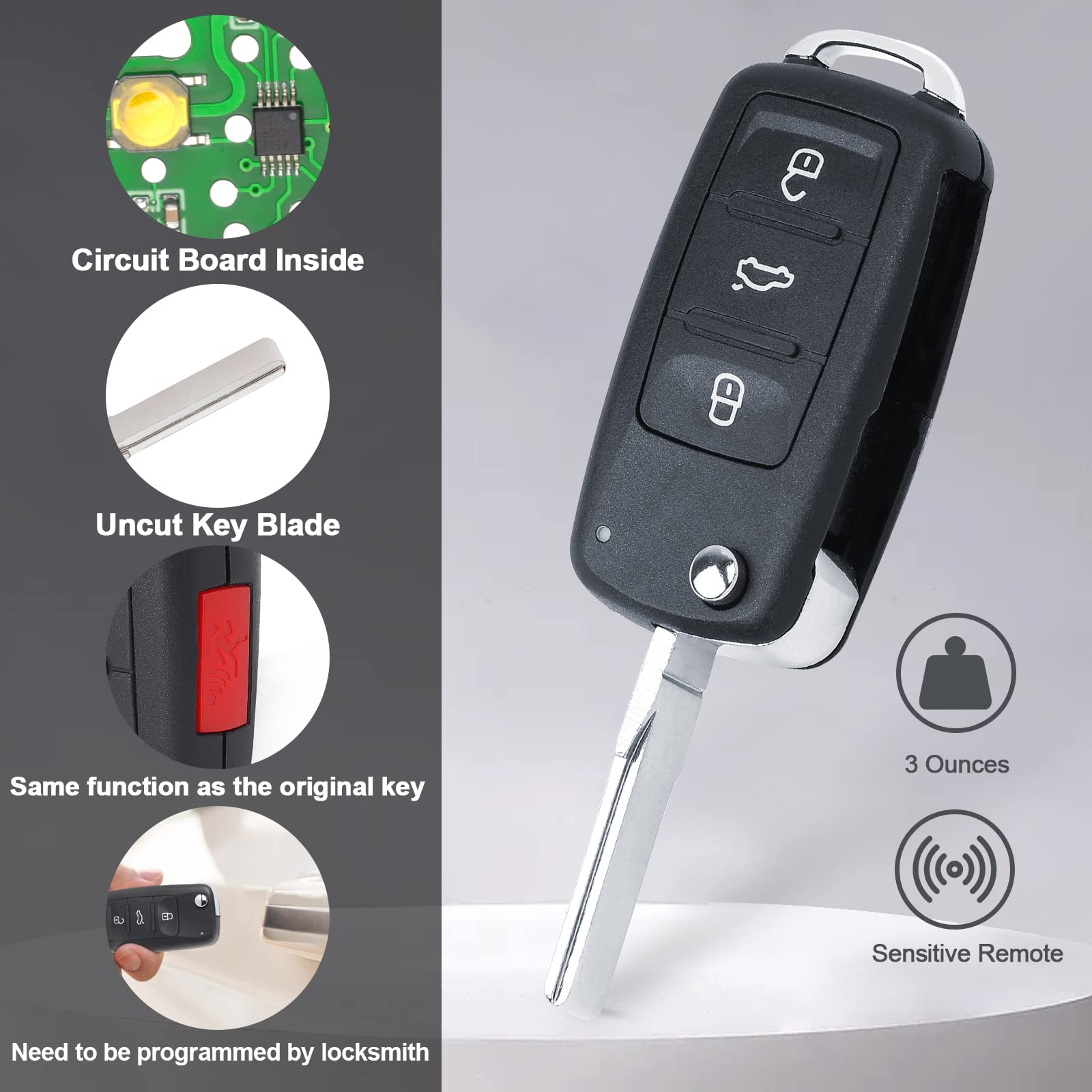 Keymall flip key fob for VW Touareg; keyless entry compatibility