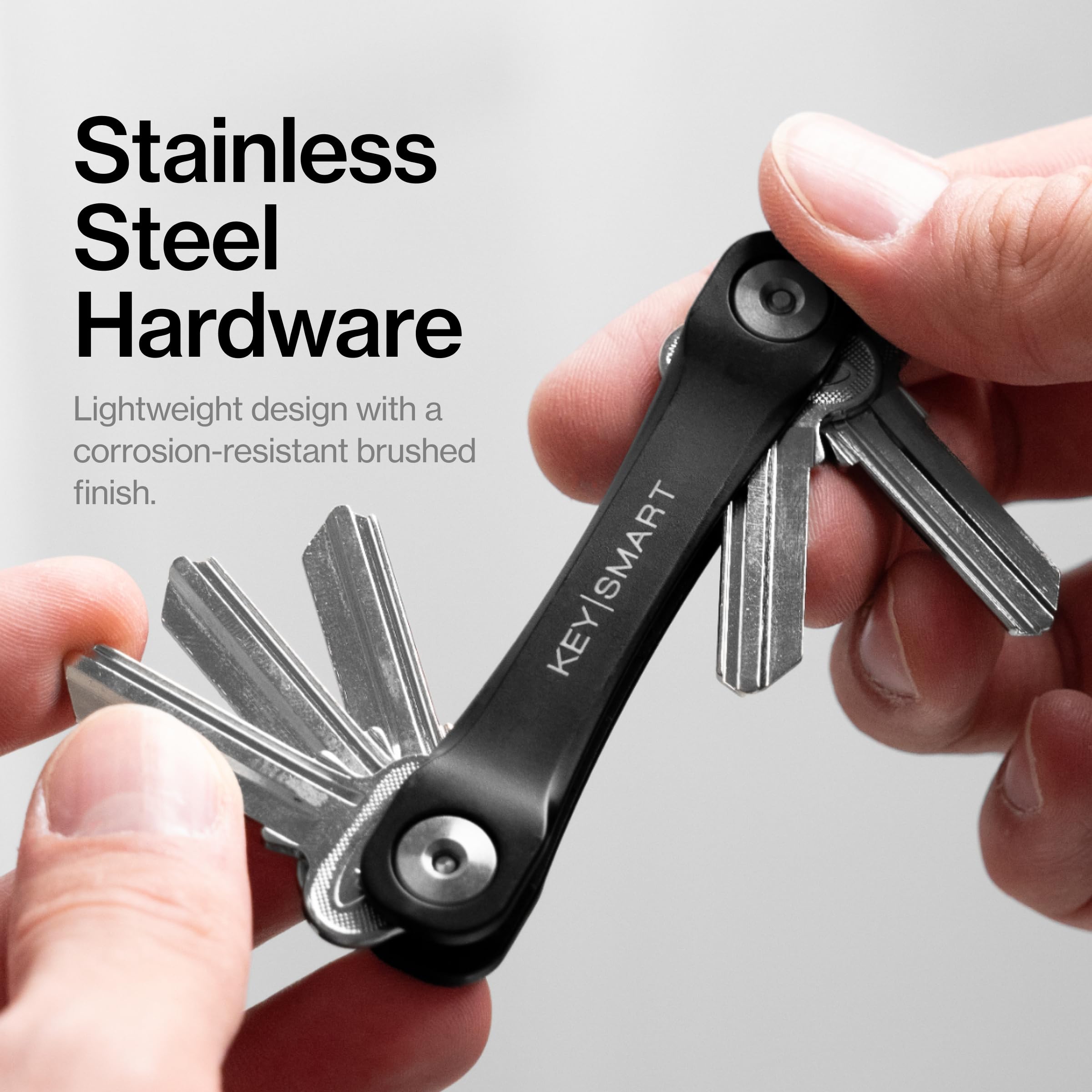 KeySmart Original Key Holder uses aluminum frame and stainless hardware for daily durability.
