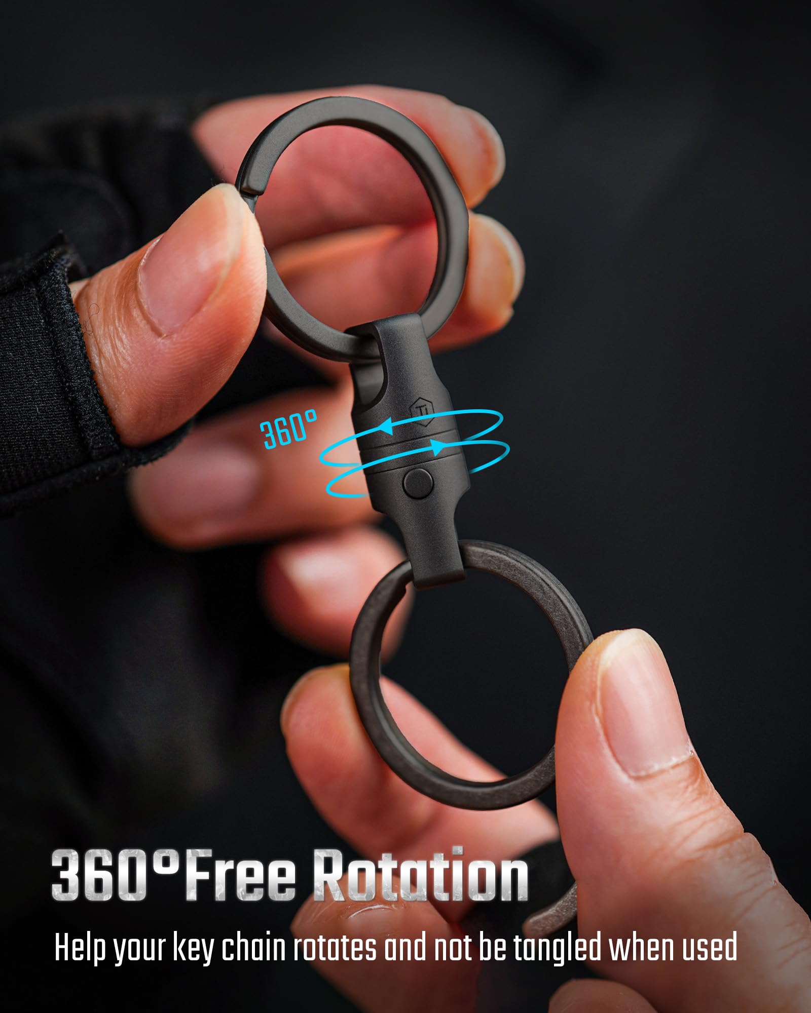 KeyUnity KA45 360-degree swivel keeps keys untangled and ready.