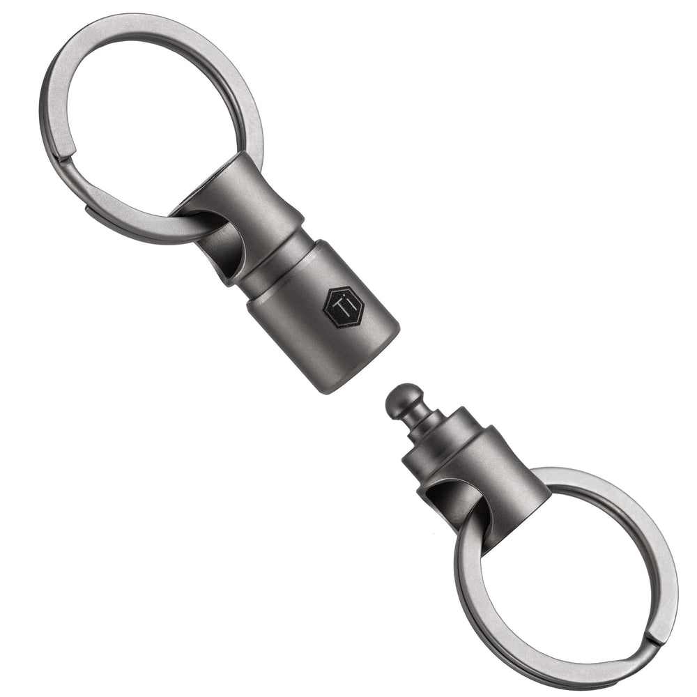 KeyUnity titanium detachable key ring connector for quick access on bags or belts.
