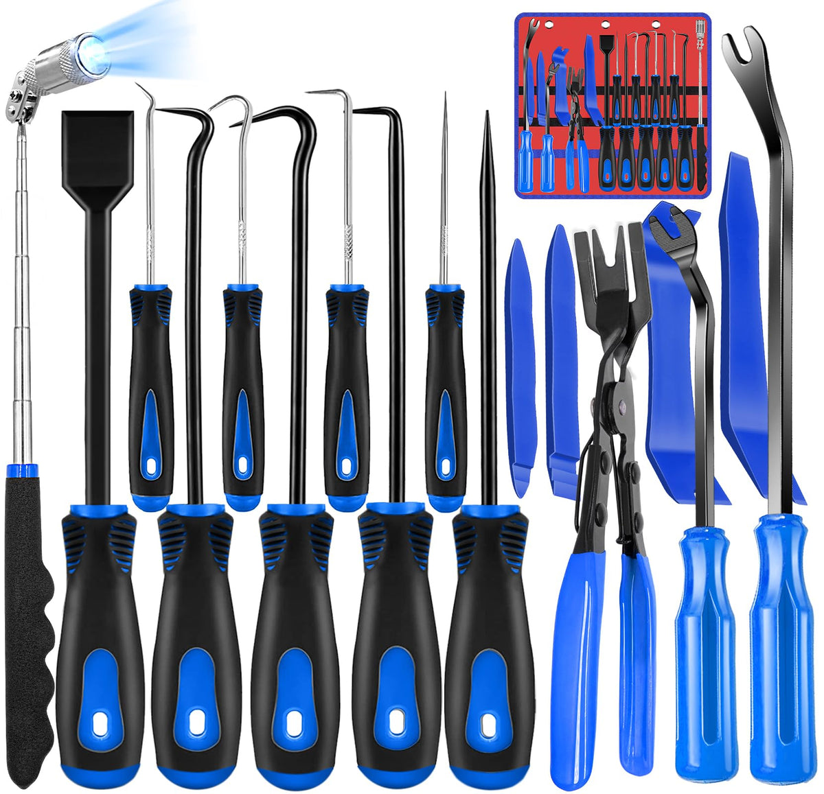 Keze 17-Pcs Hook and Pick Set with 180-degree straight pick, for hose routing.