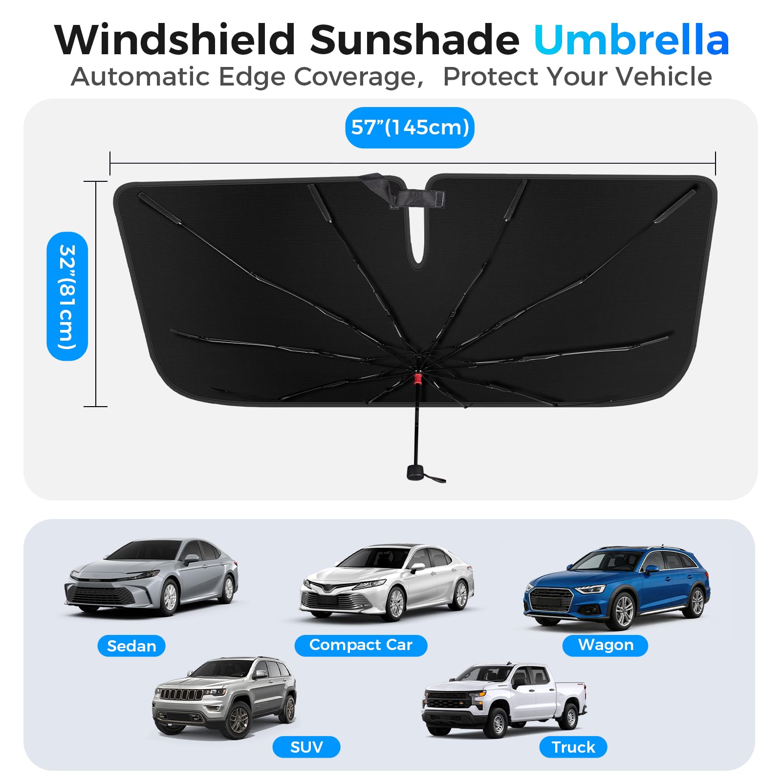 Kfonla open windshield sun shade umbrella blocks direct sun on dashboard
