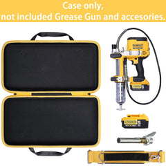 Interior molded cradle keeps DeWalt grease gun components secure for travel.