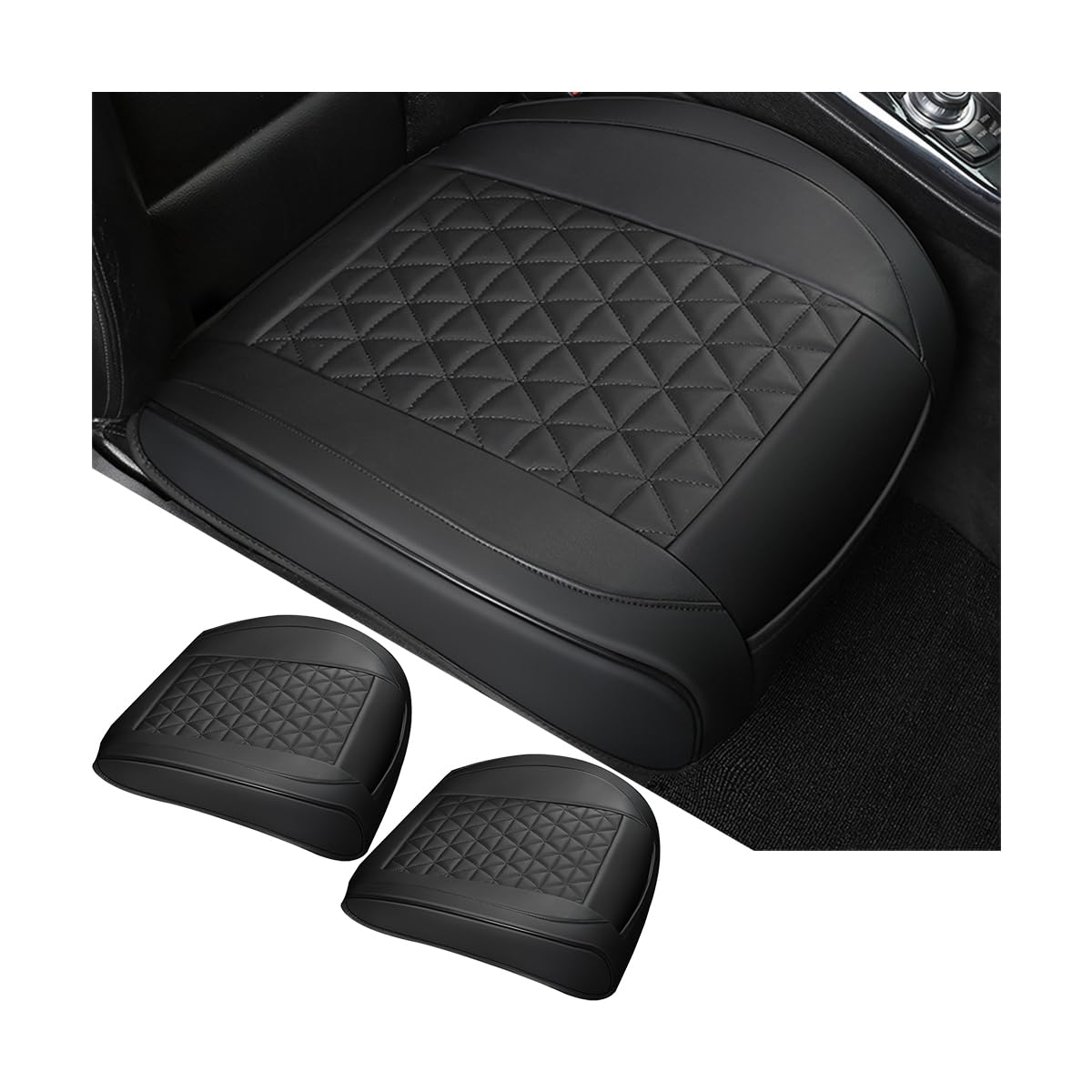 KHGUZ leather seat cover close-up front bottom protector reduces stains and wear.