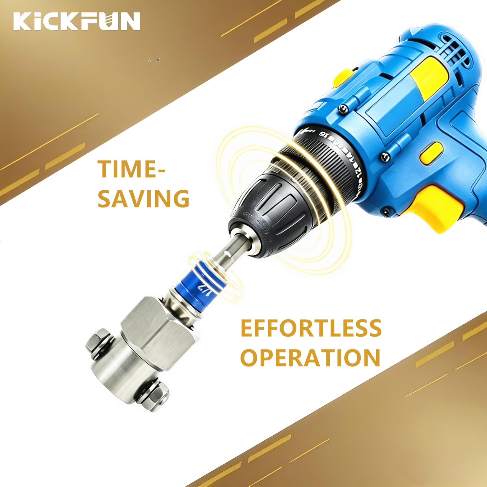 KickFun easy-attach system enables tool-free setup for faster adjustments.