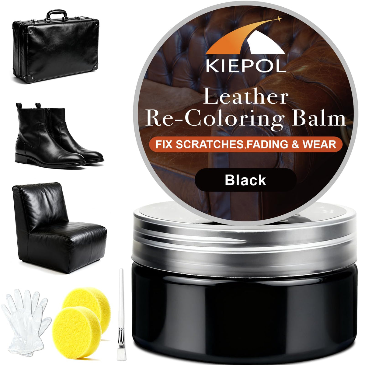 KIEPOL bottle-dye container for fast, even color restoration on leather.