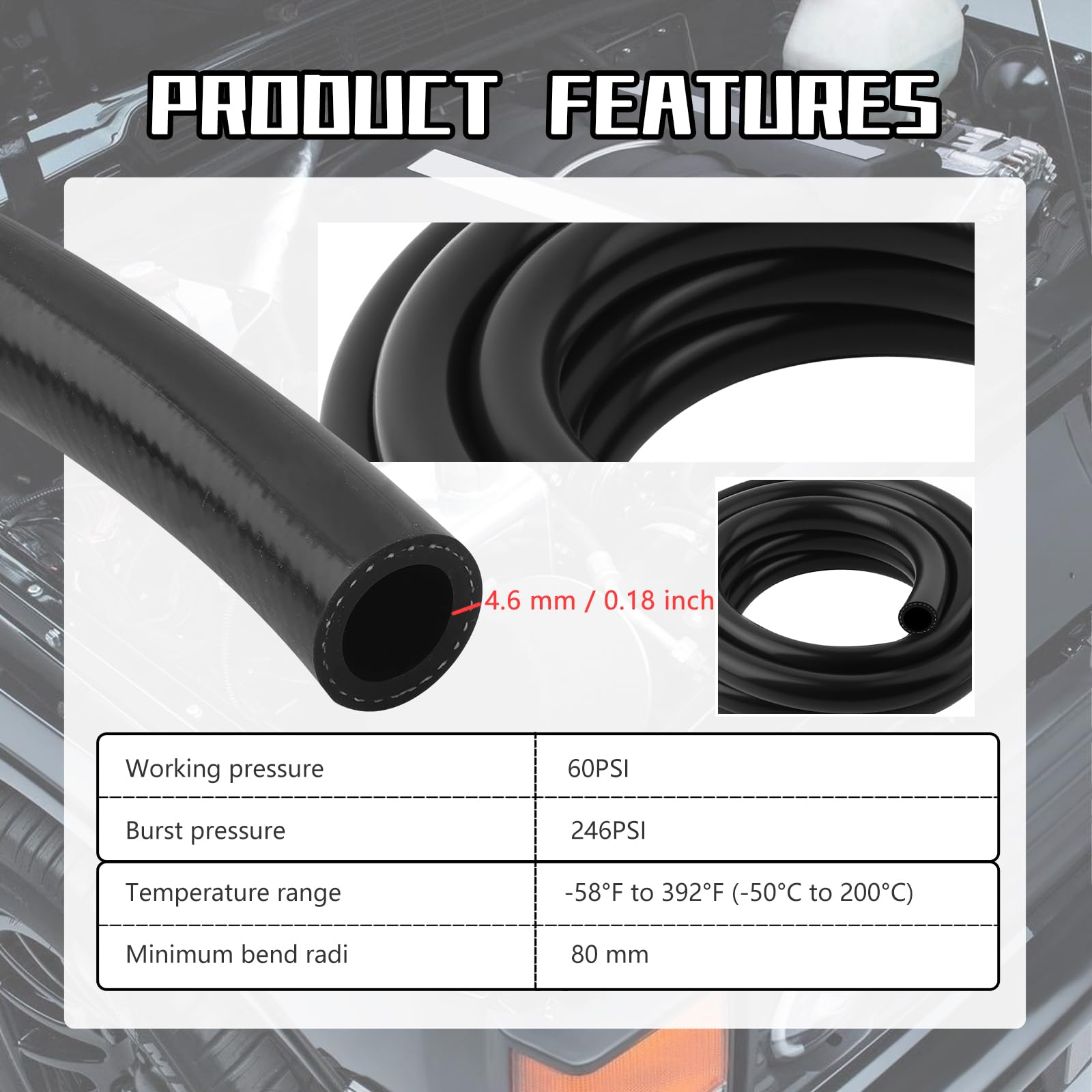 KIFIDAN heater hose 4.6mm wall thickness boosts durability.