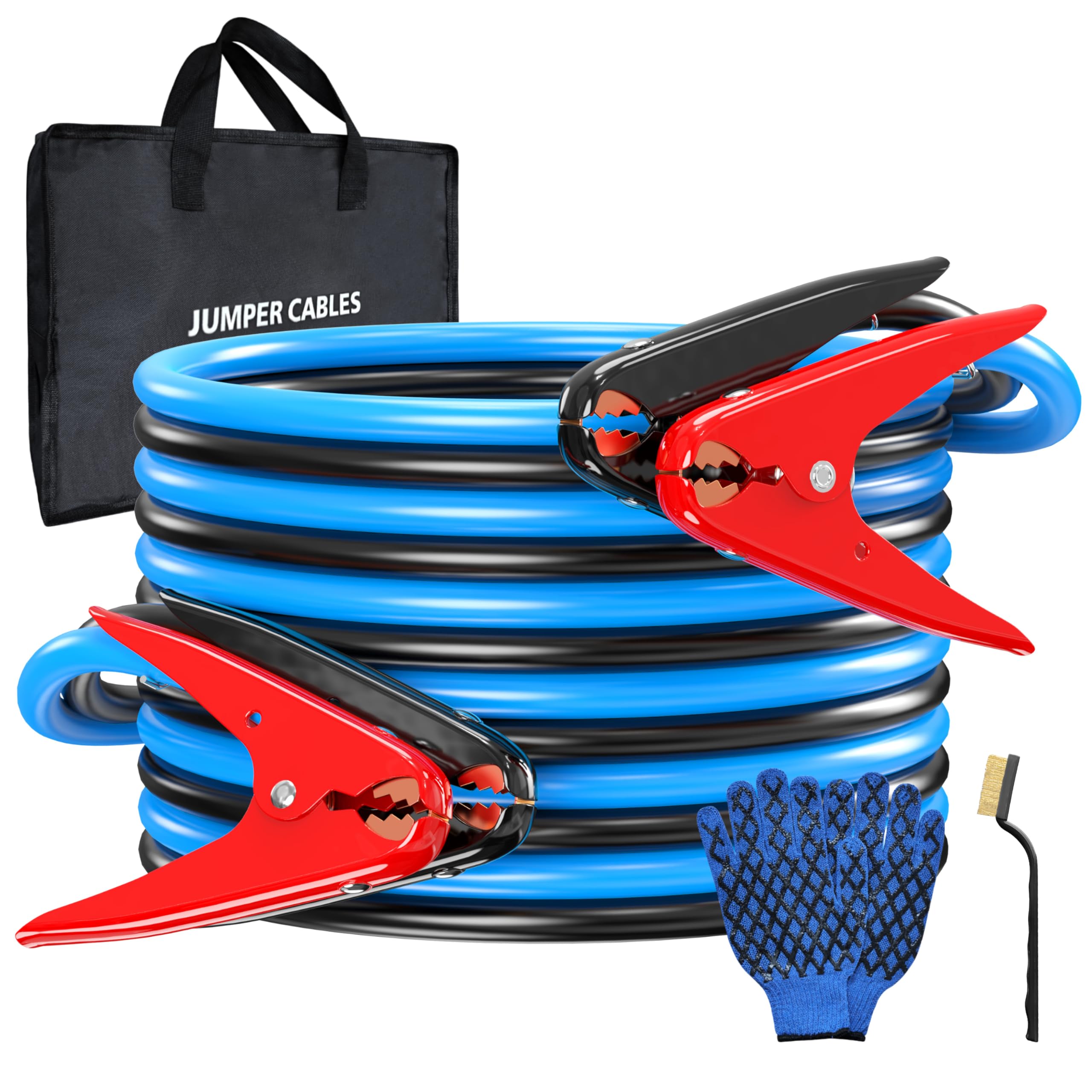 KIKIRV 2-gauge 20ft jumper cables coiled in carry bag for roadside jump-starts.