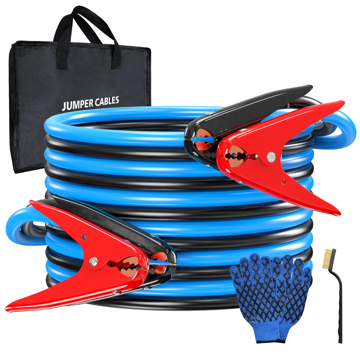 KIKIRV 2-gauge 20ft jumper cables coiled in carry bag for roadside jump-starts.