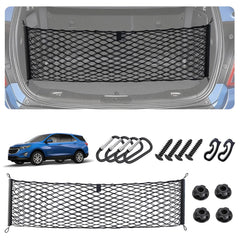 KimCarley Envelope-Style Cargo Net installed in Equinox trunk for secure grocery storage.