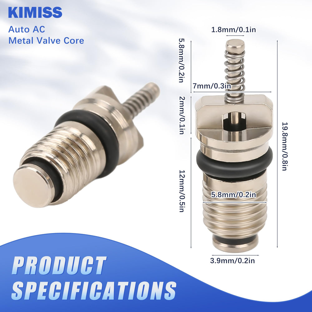 KIMISS Schrader valve core with aluminum-copper build for durability.