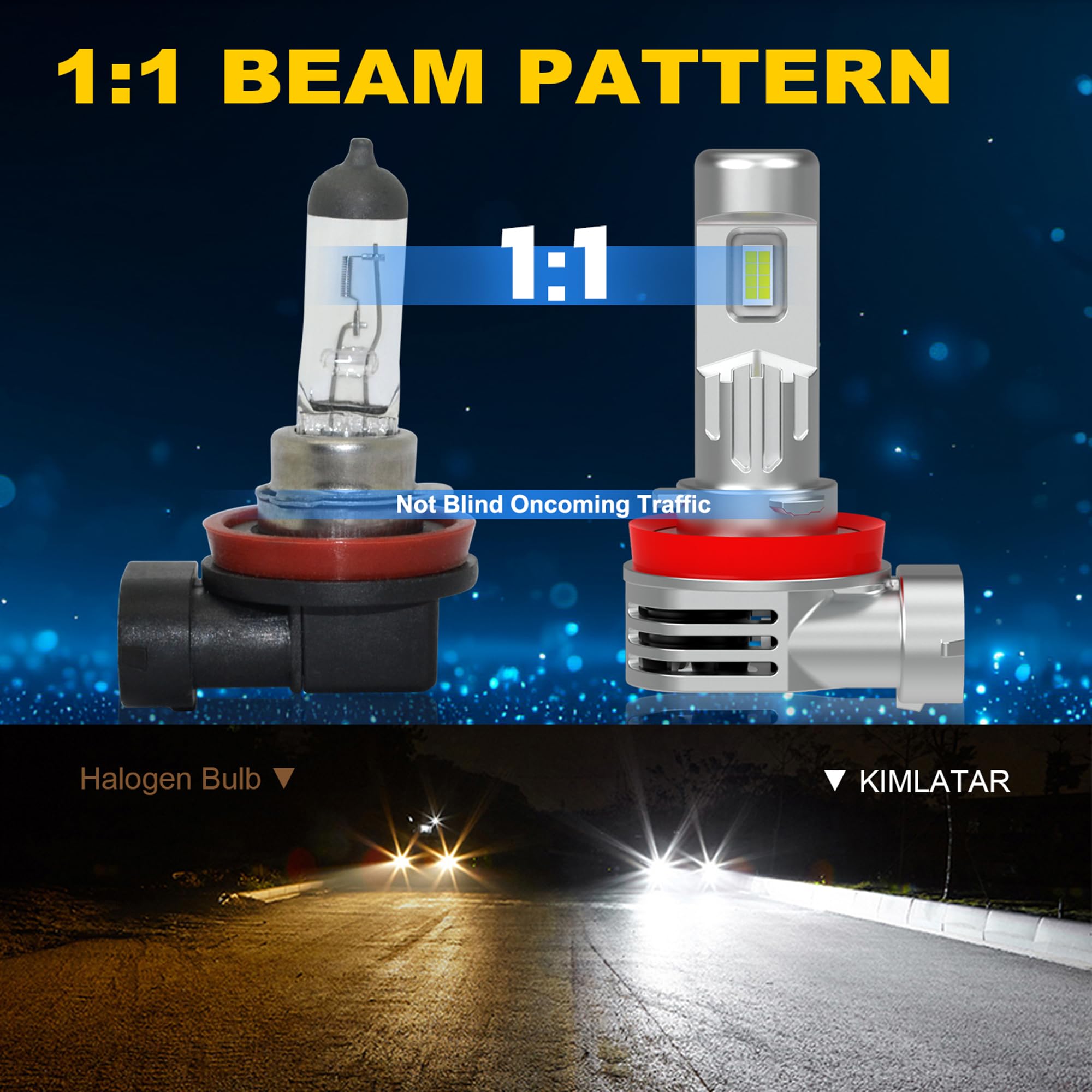 KIMLATAR H11 bulbs plug-and-play setup demonstrates easy installation.