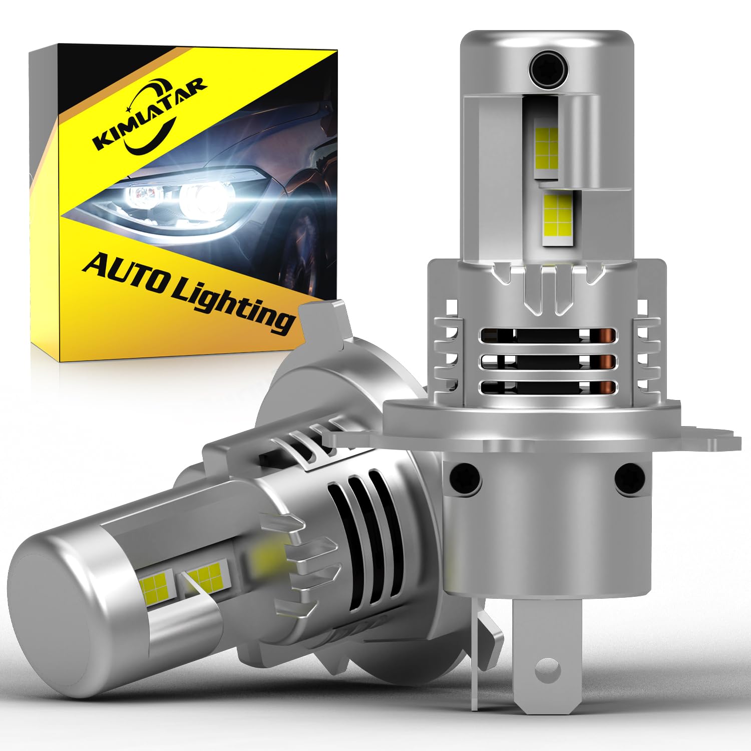 KIMLATAR H4 light bulb 6500K xenon white for brighter night visibility.