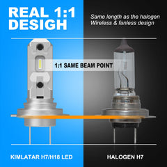 KIMLATAR H7 bulb assembly highlighting plug-and-play installation.