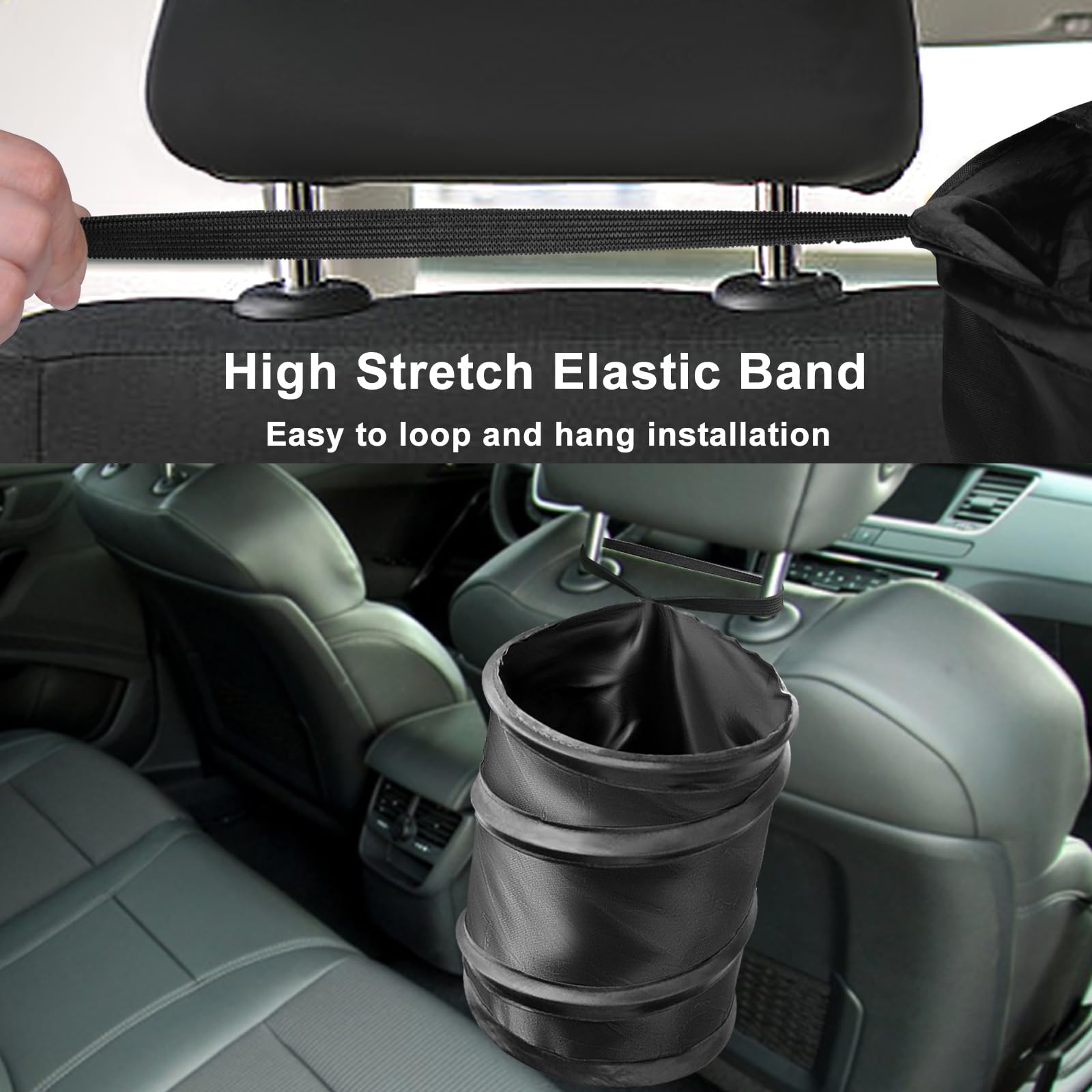 Kincown car trash bin bottom Velcro secures to seats for stability.
