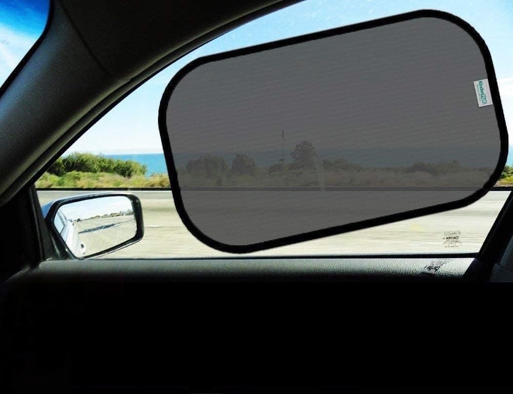Kinder Fluff car window shades 4-pack provide clear visibility with UV protection.
