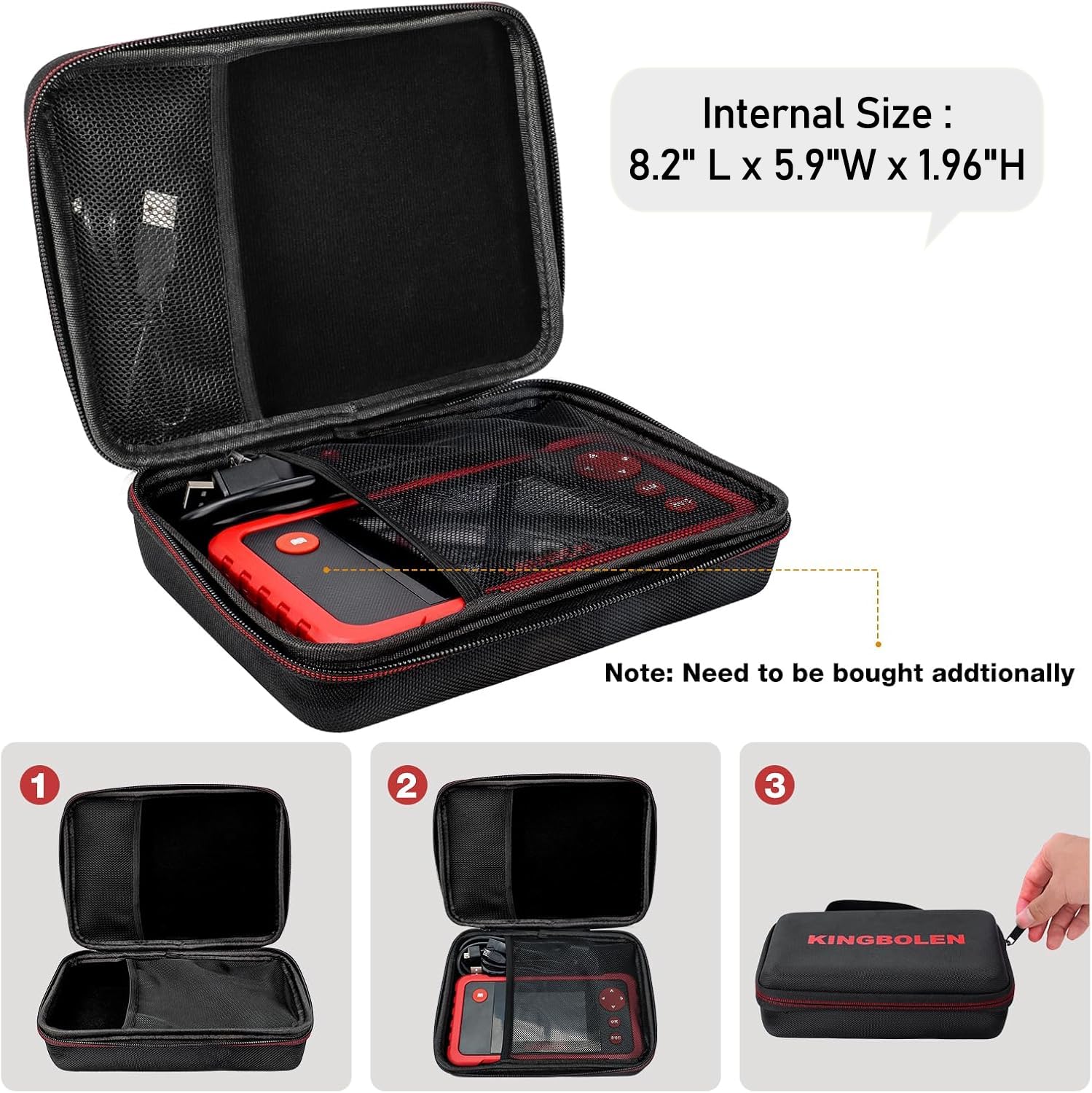 Durable KINGBOLEN 600D Oxford fabric protects OBD2 tools from wear.