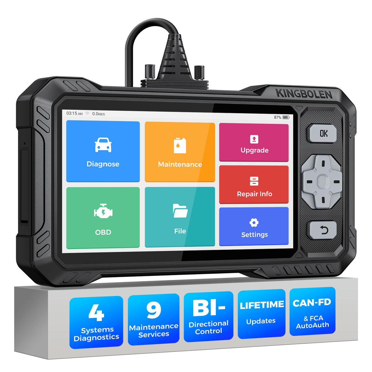 KINGBOLEN S608 with 6.2 inch touchscreen displaying engine data for easy diagnosis