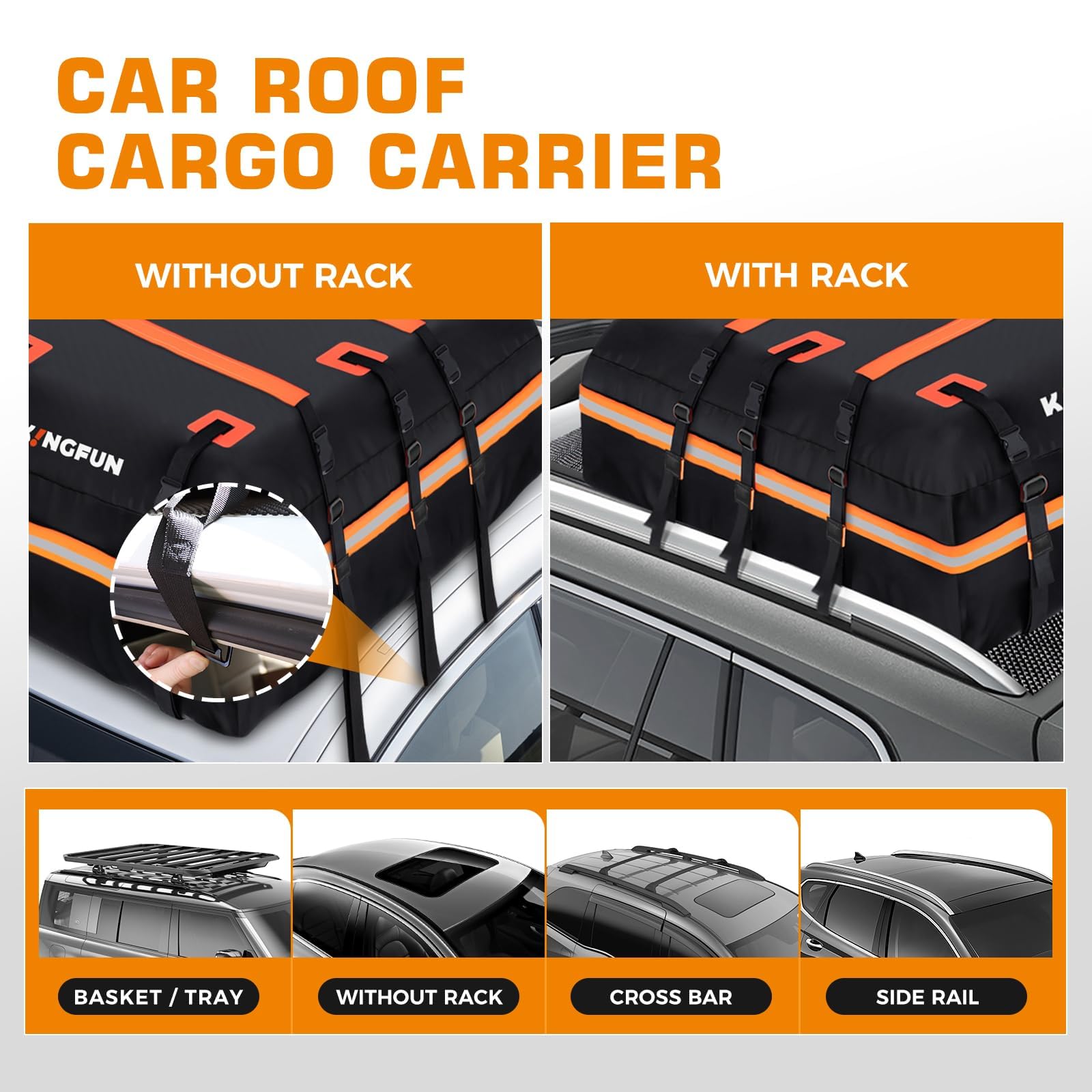 Kingfun 15 cubic foot roof bag spacious storage for luggage