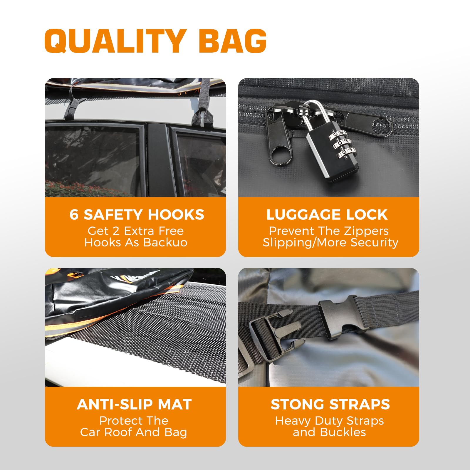 Kingfun roof bag 8 reinforced straps secure cargo on trips
