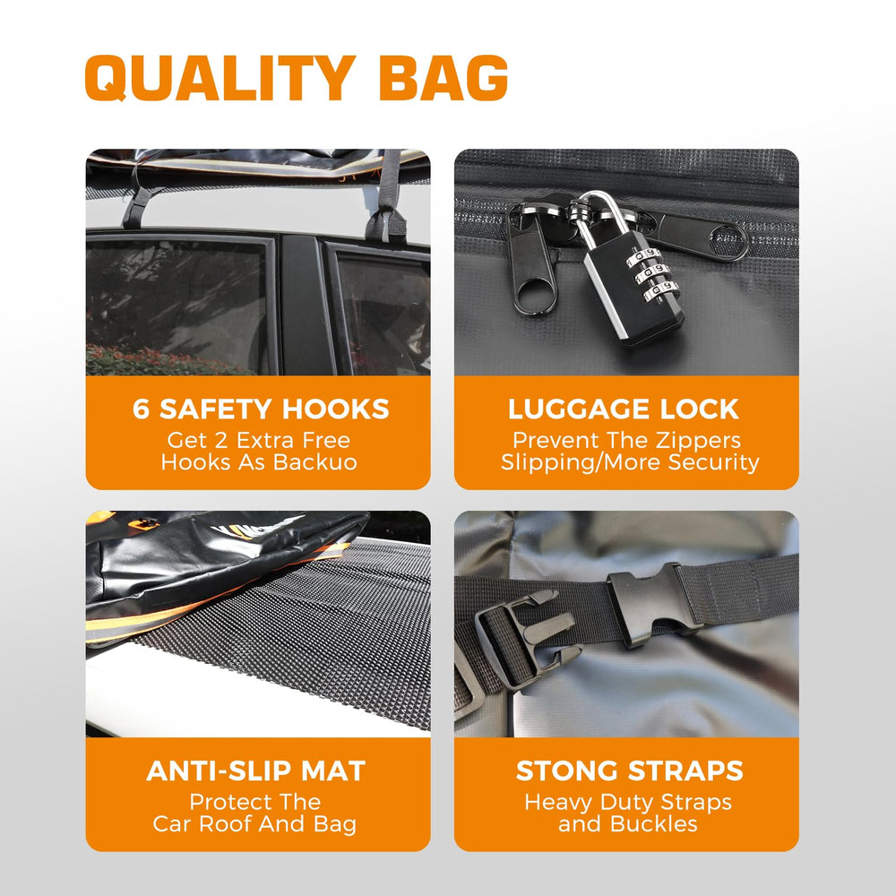 Kingfun anti-slip mat and straps keep luggage secure during transit.
