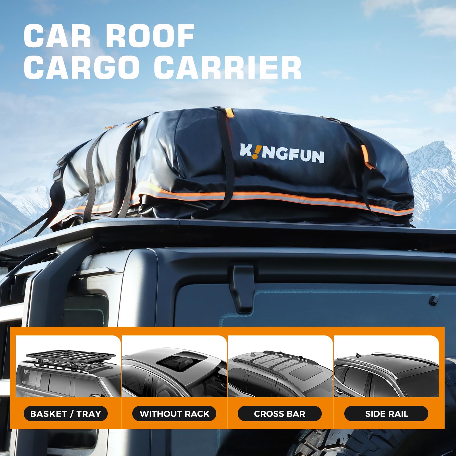 Kingfun cargo carrier offers extra-large storage for travel gear.