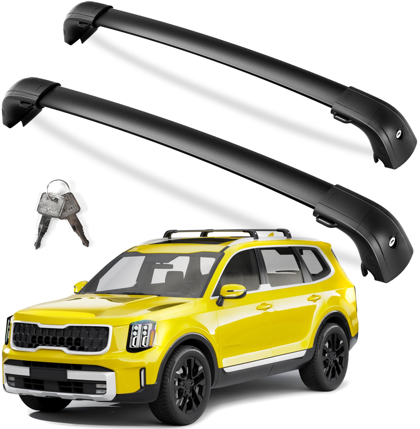 KINGGERI roof rack crossbars front view with lockable aluminum design for Telluride.