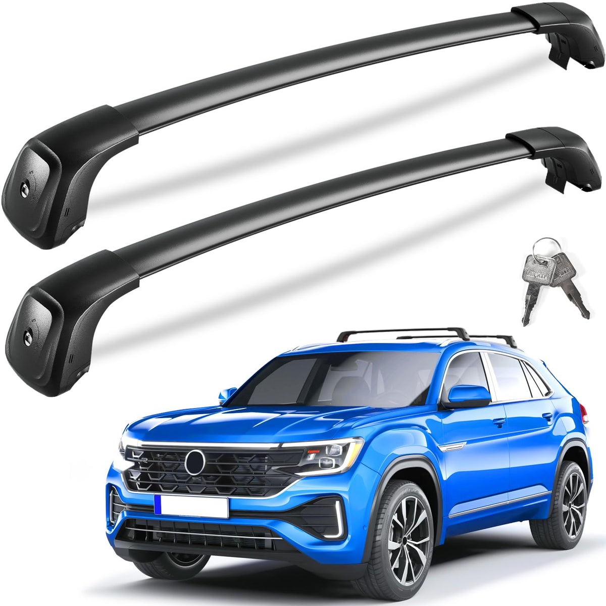 KINGGERI 330lbs lockable roof rack cross bars mounted on Atlas Cross Sport for secure luggage